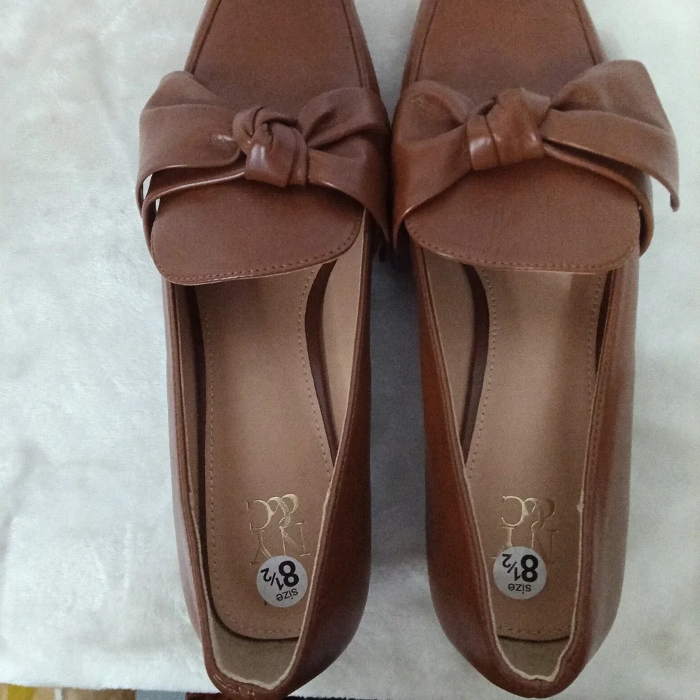 New York & Company Womens Brown Knotted Bow Square Toe Loafers Flats Size 8.5